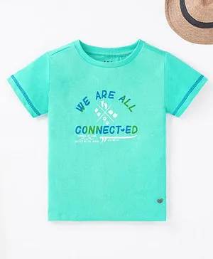 Ed-a-Mamma Sustainable Cotton Half Sleeves T-Shirt With Chest Print - Green
