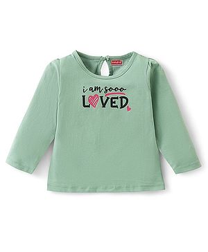 Babyhug Cotton Knit Full Sleeves Text Graphics T-Shirt - Olive