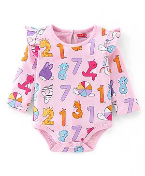 Babyhug 100% Cotton Full Sleeves Onesie Number Print - Pink