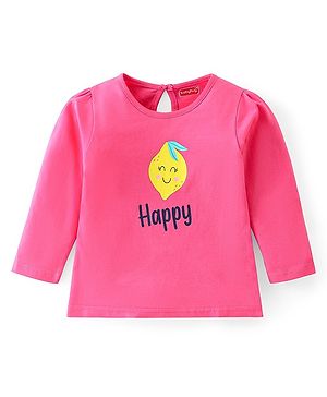 Babyhug Cotton Knit Full Sleeves Lemon Graphics T-Shirt - Pink