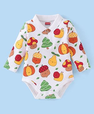 Babyhug 100% Cotton Knit Full Sleeves Onesies Fruity Print - White