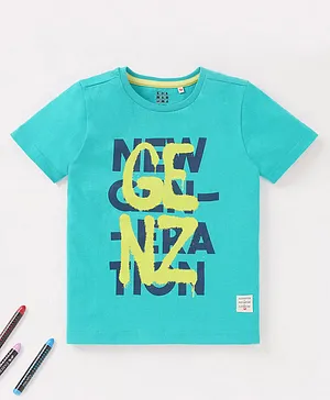 Ed-a-Mamma Sustainable Cotton Half Sleeves T-Shirt Text Print - Teal