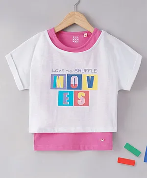 Ed-a-Mamma Sustainable Cotton Half Sleeves Text Printed Overlap T-Shirt - Pink