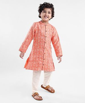 Babyhug Full Sleeves Brocade Kurta Pyjama Set - Orange