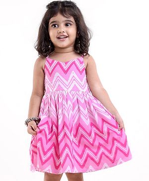 Babyhug Cotton Woven Sleeveless Ethnic Dress Chevron Printed -  Pink