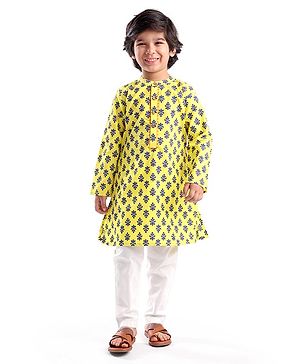 Babyhug 100% Cambric Full Sleeve Printed Kurta With Pyjama Set-Yellow