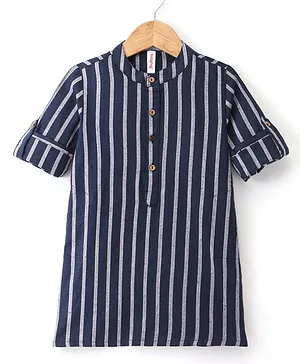 Babyhug 100% Cotton Woven Handloom Full Sleeves Stripes Kurtis - Navy Blue