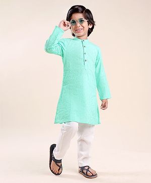 Babyhug Three Full Schiffly Embroidered Kurta With Pyjama Set-Aqua