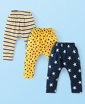 Babyhug Cotton Knit Full Length Star Print Diaper Leggings Pack of 3 - Multicolor