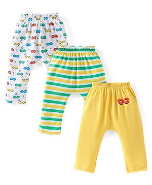 Babyhug Cotton Knit Full Length Diaper Pants Striped Pack Of 3 - Multicolour