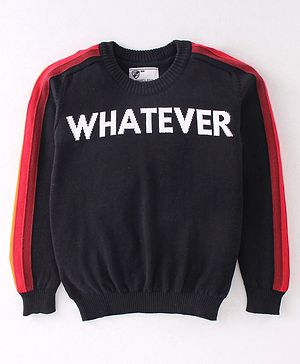 Smarty Boys 100% Cotton Flatknitted Full Sleeves Sweater With Text Print - Black & Red