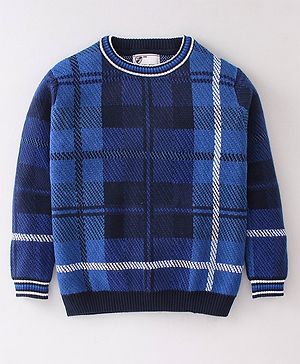 Smarty Boys 100% Premium Cotton Full Sleeves Pullover Checkered- Blue