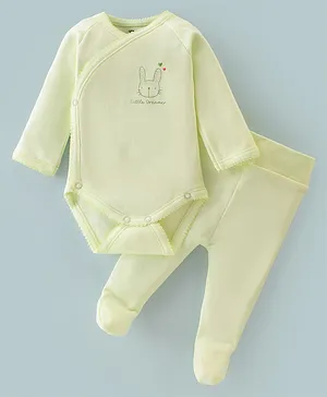 I Bears Cotton Knit Full Sleeves Bunny Printed Oneise with Bootie Leggings - Mint Green