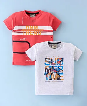 Dapper Dudes Pack Of 2 Half Sleeves Trend & Summer Time Text Printed Tees - Red & Light Grey