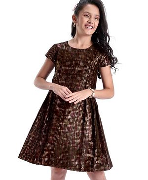 Pine Kids Half Sleeves Jacquard Knee Length Party Wear Dress- Black