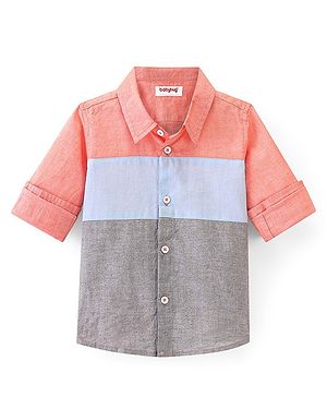 Babyhug Cotton Woven Full Sleeves Shirt Cut & Sew -Pink Blue & Grey