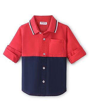 Babyhug Cotton Woven Full Sleeves Regular Rib Collar Solid Cut & Sew Shirt - Red & Navy Blue