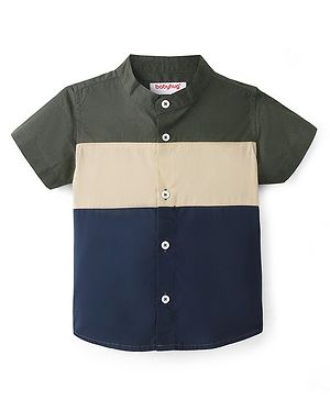 Babyhug 100% Cotton Woven Half Sleeves   Solid Cut & Sew Shirt- Green Blue & Beige