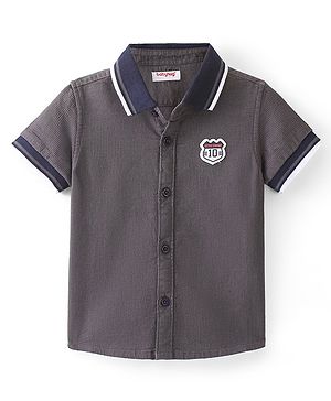 Babyhug 100% Cotton Knit Half Sleeve Shirt With Solid Colour - Grey