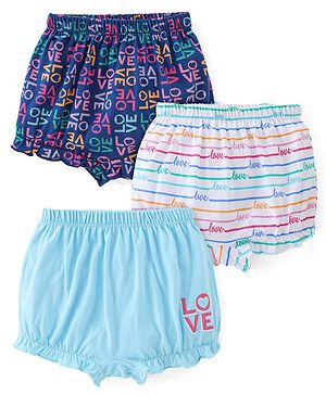 Babyhug 100% Cotton Knit Bloomer Pack of 3 Text Print - Multicolour