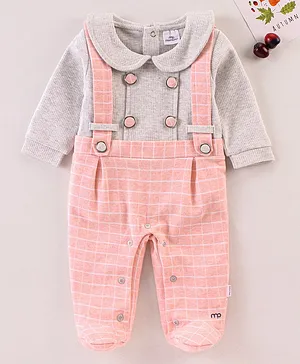 Mom's pet Full Sleeves Graph Checked Mock Style    Pre Winter Romper - Orange