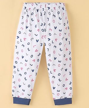 OLLYPOP Sinker Full Length Lounge Pant With Alphabet Print - White