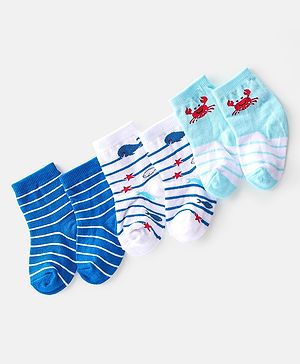 Cute Walk By Babyhug Cotton Knit Anti Bacterial Ankle Length Socks Crab Design Pack Of 3 - Multicolour