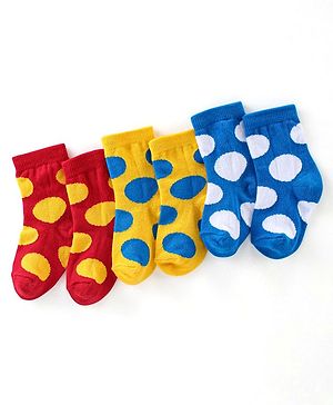 Cute Walk By Babyhug Cotton Knit Anti Bacterial Ankle Length Socks Circle Design Pack Of 3 - Multicolour