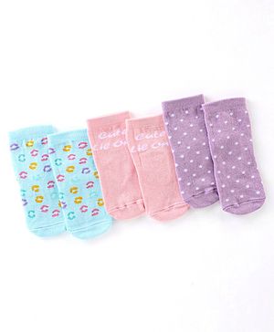 Cute Walk By Babyhug Cotton Knit Anti Bacterial Ankle Length Socks Polka Dot Design Pack Of 3 - Multicolour