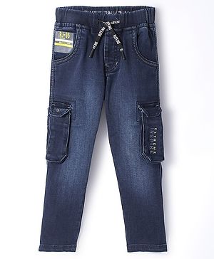 Ruff Denim Full Length Washed Jeans With Solid Colour - Navy Blue