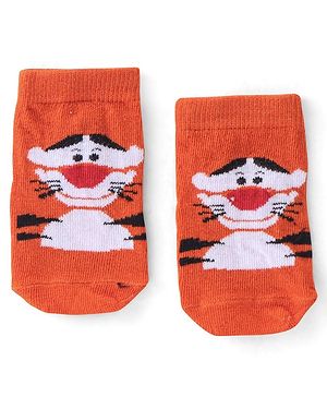 Cute Walk by Babyhug Terry Knit Ankle Length Anti Bacterial Socks Tiger Design - Multicolour
