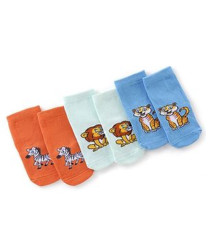 Cute Walk By Babyhug Anti Bacterial Ankle Length Socks Zebra Design Pack Of 3 - Orange Green & Blue