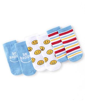 Cute Walk by Babyhug Anti-Bacterial Ankle Length Socks Pack of 3 with Striped Design - Blue & White