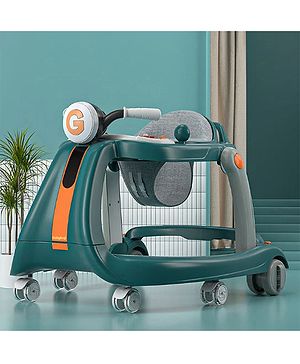 Babyhug 4 in 1 Discover & Play Musical Baby Walker with Adjustable Speed & Fancy Multi Gear Toys- Green