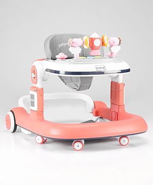 Babyhug Multifunction Foldable Activity Push Walker with  Musical Play Tray & Lights - Red