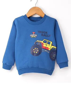 Bodycare Fleece Full Sleeves Sweatshirt With Monster Truck Print - Blue
