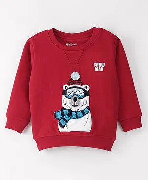 Bodycare Cotton Fleece Full Sleeves Sweatshirt Polar Bear Print - Red
