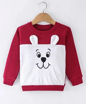 Bodycare Fleece Full Sleeves Sweatshirt With Teddy Face Embroidery - Red