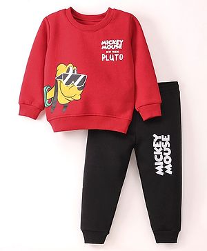 Bodycare Fleece Cotton Full Sleeves Winter Wear Sweatshirt & Lounge Pant Set Pluto Print - Red & Black