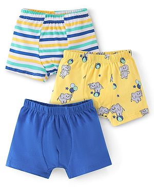 Babyhug 100% Cotton Knit Trunks Elephant Print Pack of 3 - Blue & Yellow