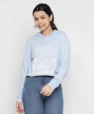 Lil Tomatoes Full Sleeves North Island Printed Hooded Crop Top - Blue