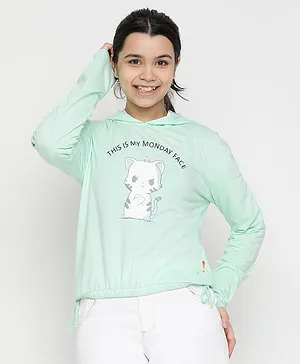 Lil Tomatoes Full Sleeves Cat Printed   Top - Light Green