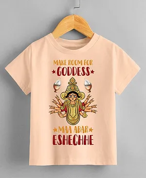 KNITROOT Durga Pooja Theme Half Sleeves Make Room For Goddess  Printed Tee - Peach