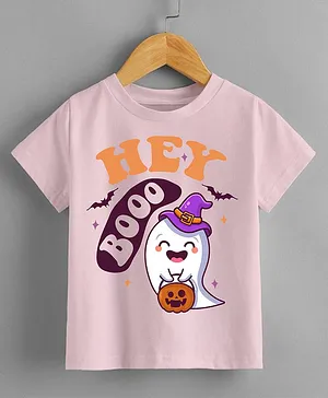 KNITROOT Halloween Theme Half Sleeves Hey Boo Ghost Printed Tee - Pink