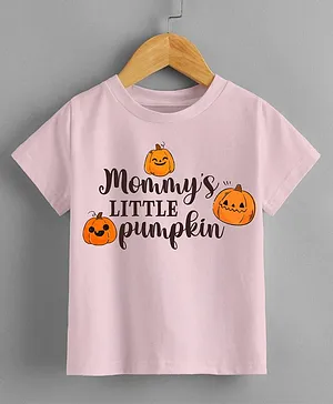 KNITROOT Halloween Theme Half Sleeves Mommy Little Pumpkin Text Printed Tee - Pink