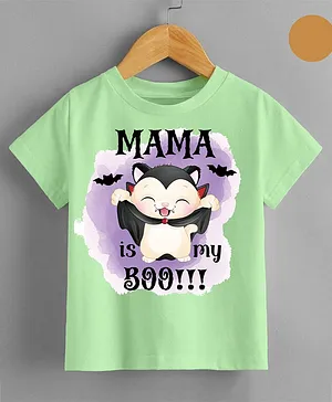 KNITROOT Halloween Theme Half Sleeves Mama Is My Boo Text Printed Tee - Green