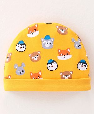Babyhug 100% Cotton Knit Cap Animal Print - Yellow