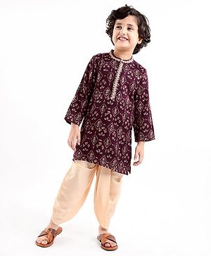 Babyhug Cotton Full Sleeves Printed  Kurta with Dhoti Set - Magneta