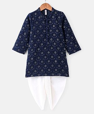 Babyhug Sequenced Embroidered Kurta With Solid Dhoti Set -Navy