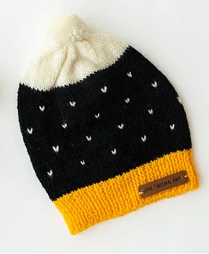 The Original Knit Unisex Handmade Colour Block  Self Design Cap - Black & Yellow